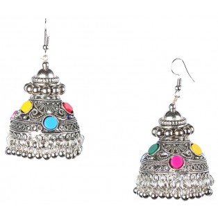 BIG CHANDELIER Silver Oxidized Earrings Jhumka Jhumki Bali Imitation Indian Bollywood Ethnic Wedding Jewelry H33